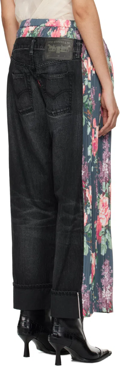 Junya Watanabe Flower Pattern Print Jeans In 1 Black/blue Grey