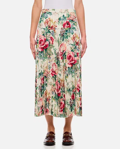 Junya Watanabe Flower Pattern Printed Pleated Midi Skirt In Grey