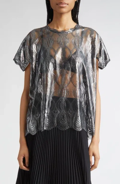 Junya Watanabe Foiled Lace Top In Silver