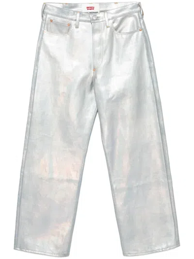 Junya Watanabe Foiled-print Straight-leg Jeans In Blau
