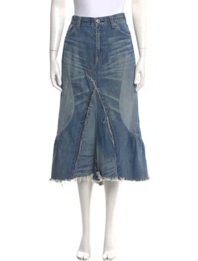 Pre-owned Junya Watanabe Fringe Trim Accent Midi Length Skirt In Blue