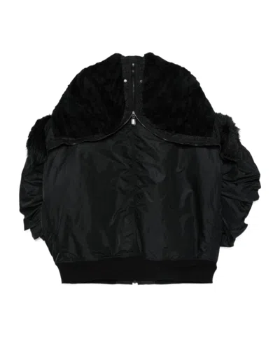 Junya Watanabe Fur Detailed Zip-up Coat In Black