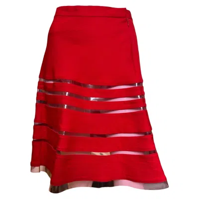 Pre-owned Junya Watanabe F/w 2001 Red Sheer-stripe Flared Midi Skirt