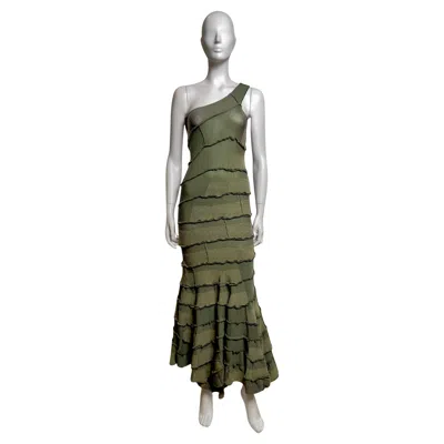 Pre-owned Junya Watanabe F/w 2006 Olive Tiered Military Khaki One-shoulder Maxi Dress In Black