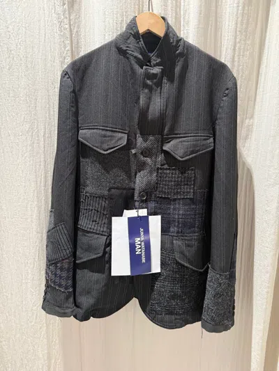 Junya Watanabe Garment Processed Multi Fabric Mix Stripe Jacket In Gray