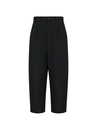 Junya Watanabe Garment-dyed Pleated Cropped Trousers In Black