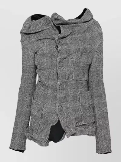 Junya Watanabe Gathered Off-shoulder Checked Blazer