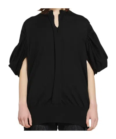 Junya Watanabe V-neck Wool Sweater With Gathered Sleeves In Black
