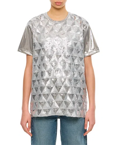 Junya Watanabe Geometric Sequin-embellished Crew-neck T-shirt In Silver