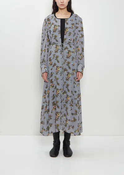 Junya Watanabe Georgette Flower Print Long Sleeve Layered Dress In Multi