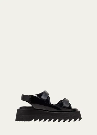 Junya Watanabe Glossy Dual-grip Sporty Platform Sandals In Black