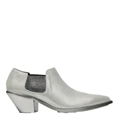 Junya Watanabe Goat Leather Metallic Embossed Heels In Silver
