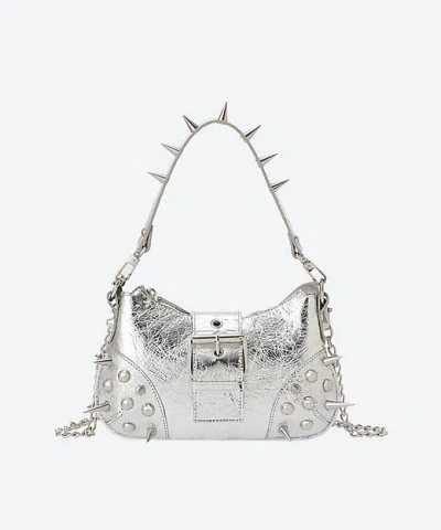 Junya Watanabe Goat Leatther Metallic Embossed Bag In Gray