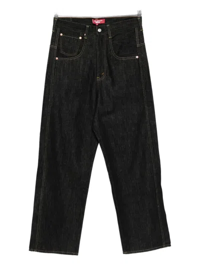Junya Watanabe Gold-stitched Straight-leg Trousers In Black