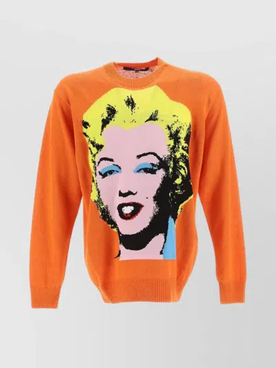 Junya Watanabe Front Patterned Intarsia-knit Jumper In Orange