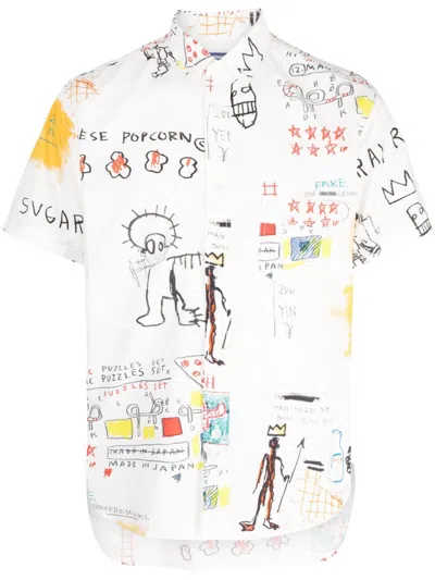 Junya Watanabe Graphic-print Short-sleeved Shirt In White