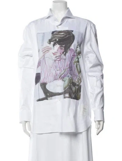 Pre-owned Junya Watanabe Graphic Print Long Sleeve Button-up Top W/ Tags In White