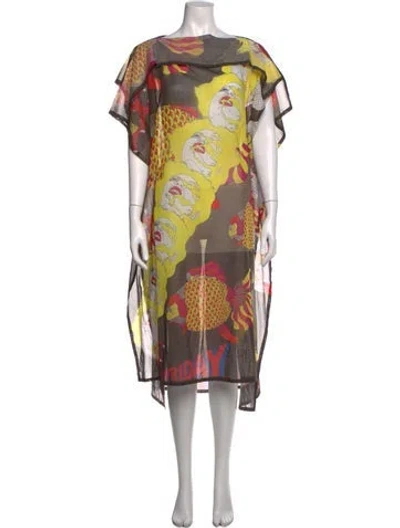 Pre-owned Junya Watanabe Graphic Print Midi Length Dress In Grey/yellow