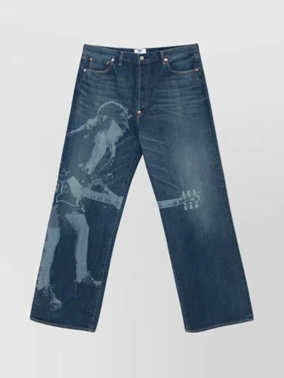 Junya Watanabe Graphic Print Trousers With Adjustable Strap And Five Pockets In Blue