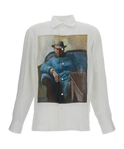 Junya Watanabe Graphic Printed Button-up Shirt In White