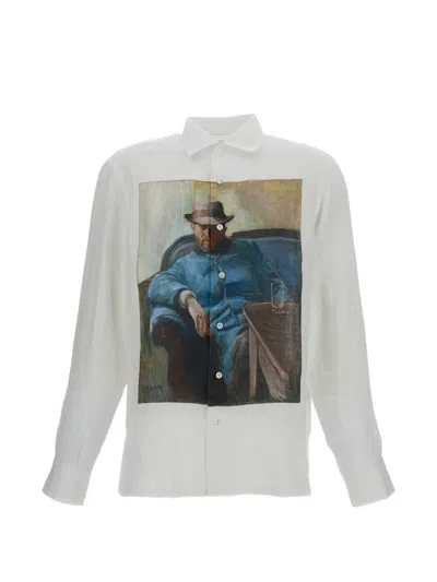 Junya Watanabe Graphic-print Linen Shirt In White