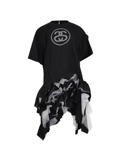 Junya Watanabe Graphic-print Ruffled Mini Dress In Black