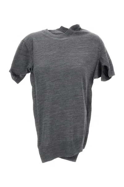 Junya Watanabe Grey Deconstructed Crew Neck Wool Sweater In Gray