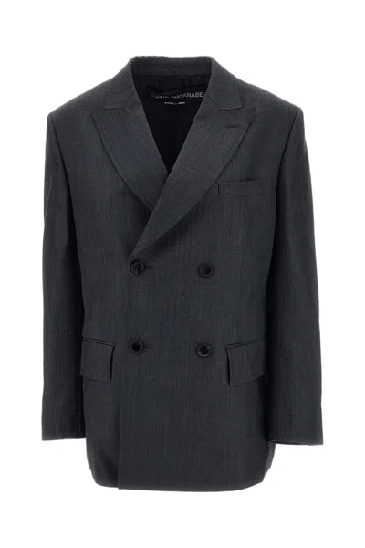 Junya Watanabe Grey Double-breasted Oversized Wool Blazer In Gray