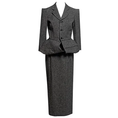 Pre-owned Junya Watanabe Grey Tweed Convertible Tailored Jacket & Skirt Suit, Fw 1999 In Gray