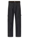 Junya Watanabe High Waist Denim Jeans With Contrast Stitching And Suede Inserts In Blue