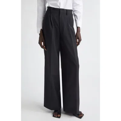 Junya Watanabe High Waist Pleated Wool & Mohair Wide Leg Pants In Black
