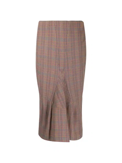 Pre-owned Junya Watanabe High-waist Check-pattern Midi Skirt In Brown