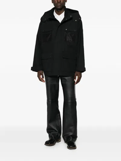Junya Watanabe Hooded Multi-pocket Coat In Black