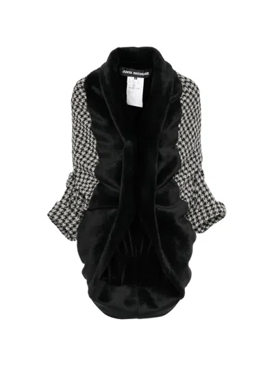 Junya Watanabe Houndstooth Faux-fur Jacket In Black