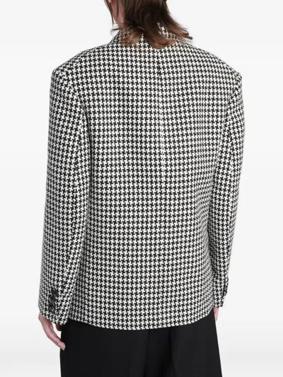 Junya Watanabe Houndstooth-pattern Double-breasted Jacket In Black