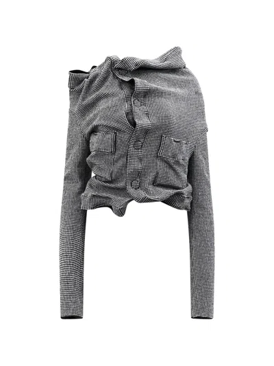 Junya Watanabe Houndstooth-pattern Draped Cropped Jacket In Gray