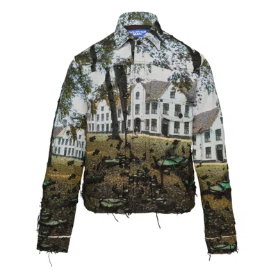 Junya Watanabe House-landscape-print Distressed Jacket In Green