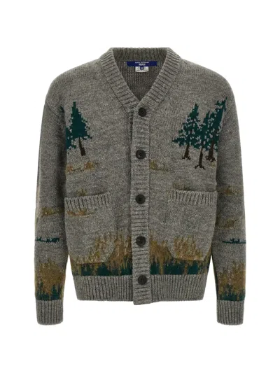 Junya Watanabe Intarsia-knit Landscape-pattern Cardigan In Gray