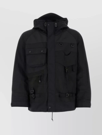 Junya Watanabe Jacket Hooded Adjustable Waist Multiple Pockets In Black