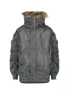 Junya Watanabe Quilted Jacket With Drawstring Hood And Fur Trim In Black