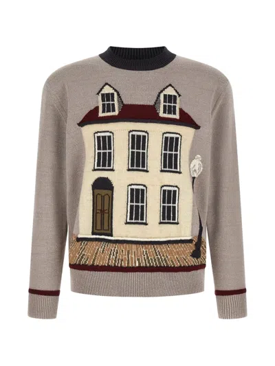 Junya Watanabe House-motif Jacquard Sweater In Brown