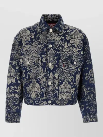 Junya Watanabe Jacquard Levi S Collared Jacket Allover Print In Black