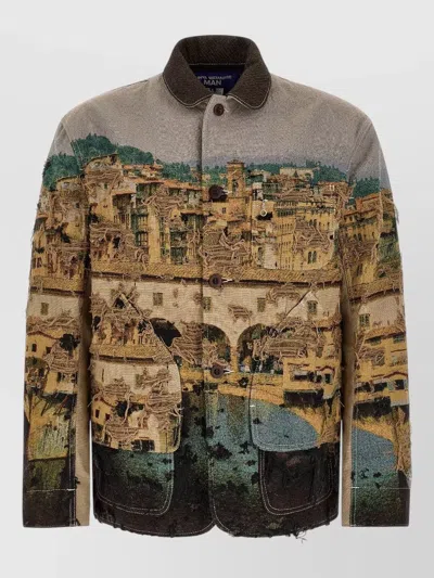 JUNYA WATANABE JACQUARD SQUARE JACKET COLLARED PATCH POCKETS