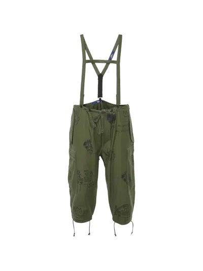 Pre-owned Junya Watanabe Jean-michel Basquiat-print Cropped Jumpsuit In Green