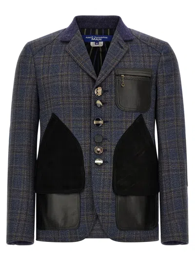 Junya Watanabe Patchwork Check-pattern Blazer In Blue