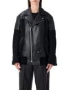 Junya Watanabe Modern Biker Jacket With Wool And Leather In Black