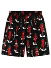 Junya Watanabe Man Graphic-printed Elasticated Waistband Shorts In Black