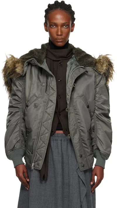 Junya Watanabe Khaki Faux-fur Hood Bomber Jacket In Green