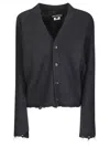 Junya Watanabe V-neck Distressed-effect Cardigan In Black
