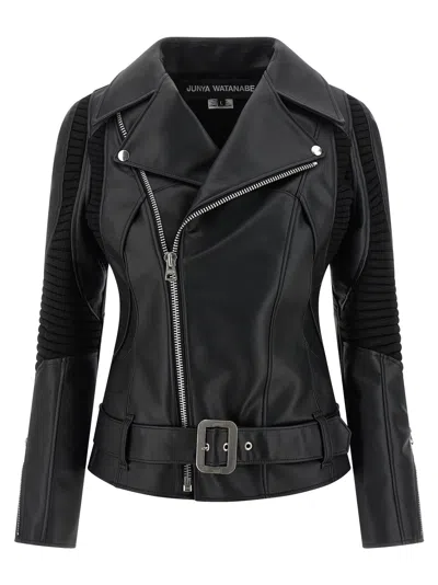 Junya Watanabe Knitted Insert Leather Jacket In Black